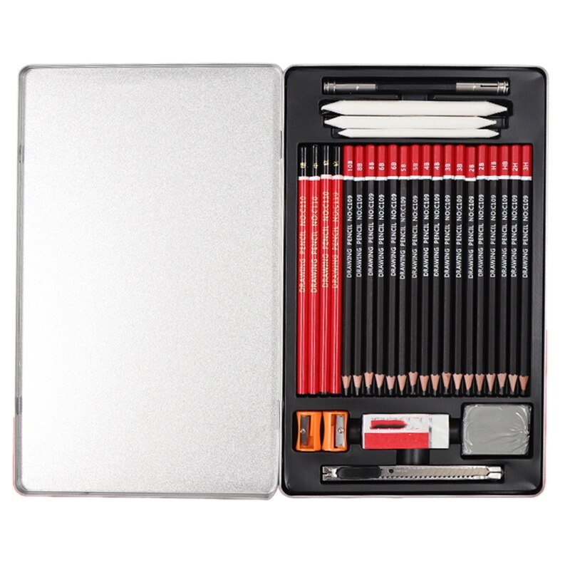 Schets Potlood Set Professionele Schetsen Tekening Kit Hout Potlood Potlood Ijzeren Doos Voor Schilder Studenten Art Supplies: Default Title