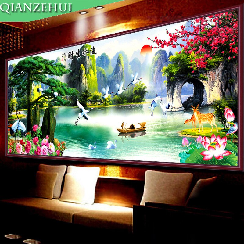 QIANZEHUI,Needlework,DIY Welcoming lofty embroidery Cross stitch,Magpie Plum landscape dramatically cross-stitch,Wall Home Decro