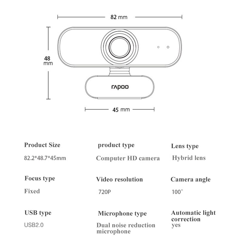 Originele Rapoo C200 Webcam 720P Hd Met USB2.0 Met Microfoon Draaibare Camera 'S Voor Live-uitzending Video Bellen Conferentie