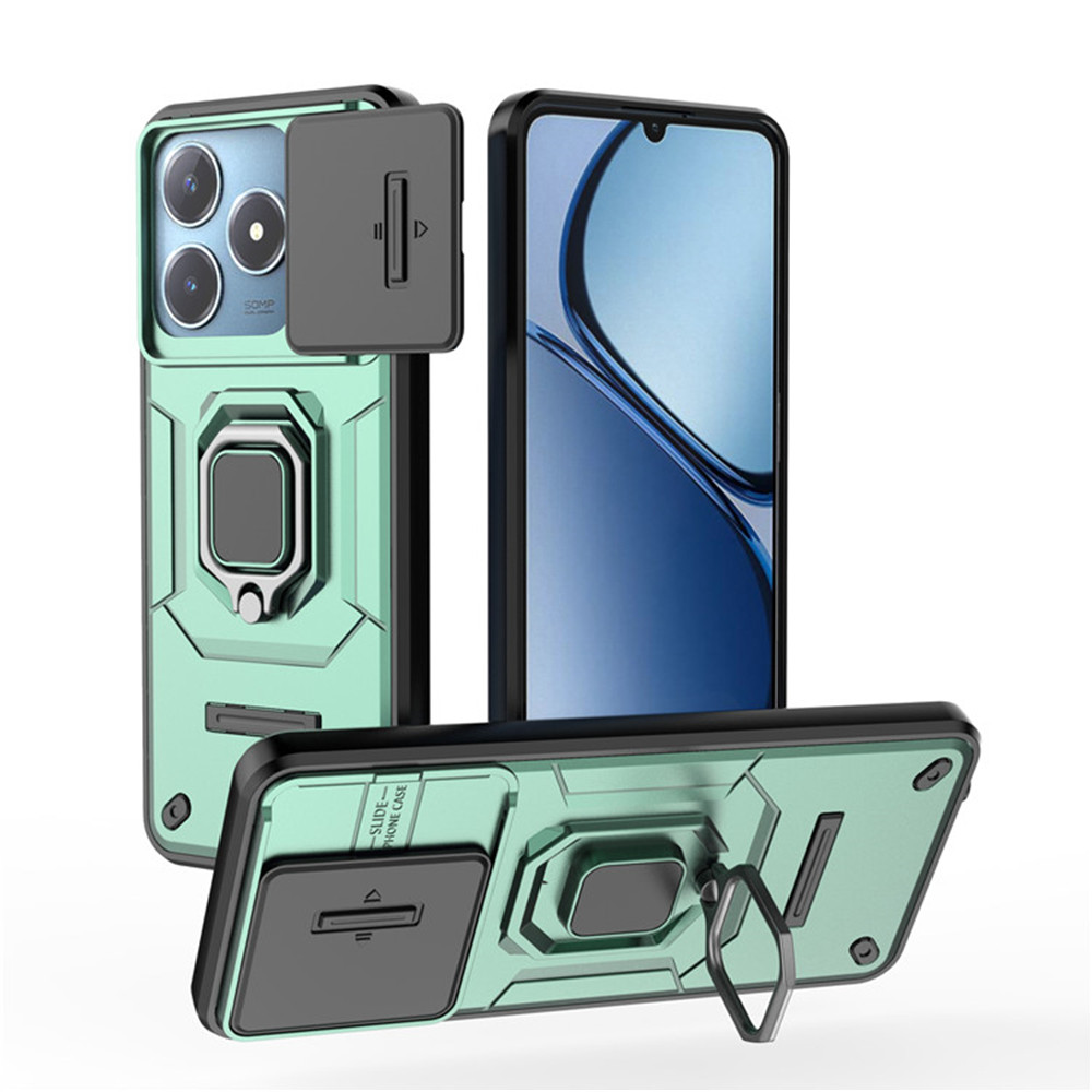 Dla OPPO Realme C61 C63 etui luksus pierścień + Ruchome okno Tylna pokrywa etui pancerne Dla OPPO Realme Narzo N63 C 61 C 63 etui na telefon: aluminium / Czarny zielony