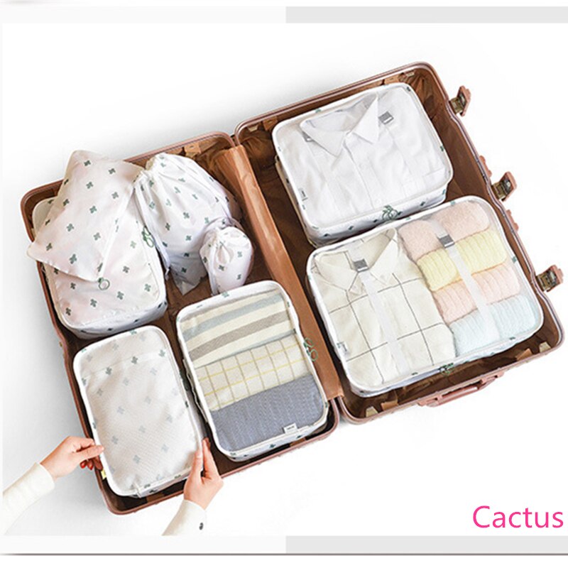 8 Stuk Koffer Organisator Opbergtas Reizen Cosmetische Bag Kleding Ondergoed Schoenen Verpakking Kubus Reizen Make Tassen: Cactus
