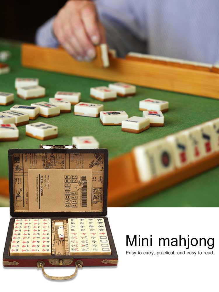 Chinese Mahjong Met Antieke Draagbare Case Volwassen Reizen Game Speelgoed Mahjong Praktische Duurzaam Gegraveerd Tegels Familie Games Speelgoed