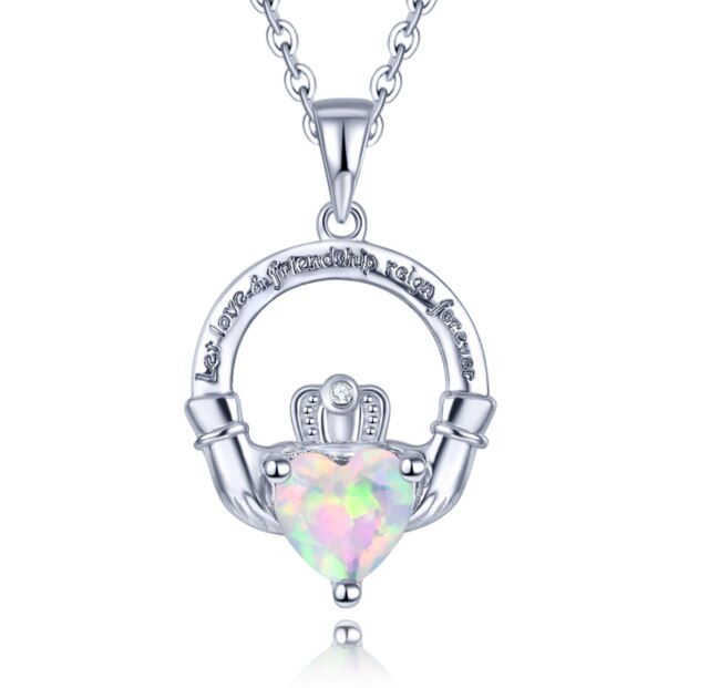 Hutang Colorful S925 Pendants for Women 0.76 Carats Created Emerald Heart Shape Women Romantic Lovely Silver Pendant: Created Opal