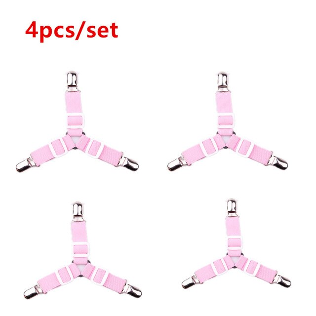 4 pièces/ensemble drap de lit pince drap de lit ceinture attache matelas élastique antidérapant pince couverture pince blanc et noir rose bleu kaki: Rose