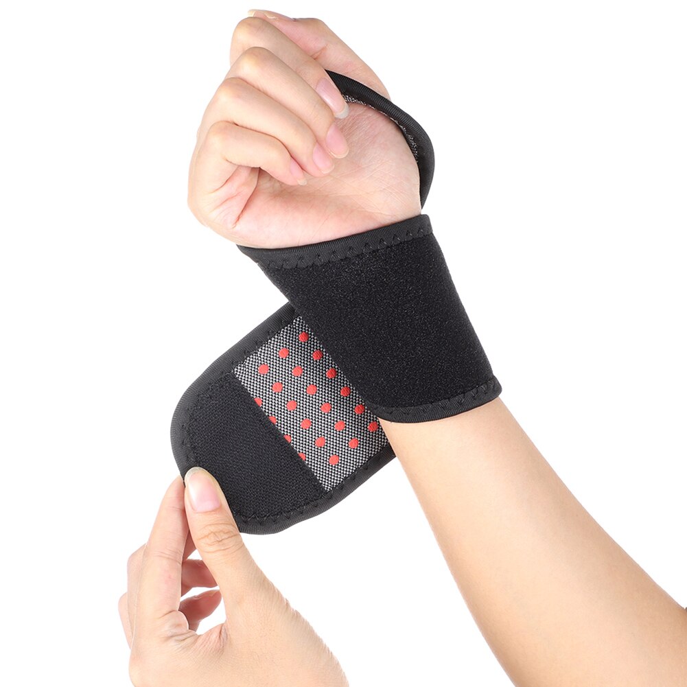 2 pieces magnetic therapy self-heating wrist support brace wrap heated hand warmer compression arthritis pain relief armband belt