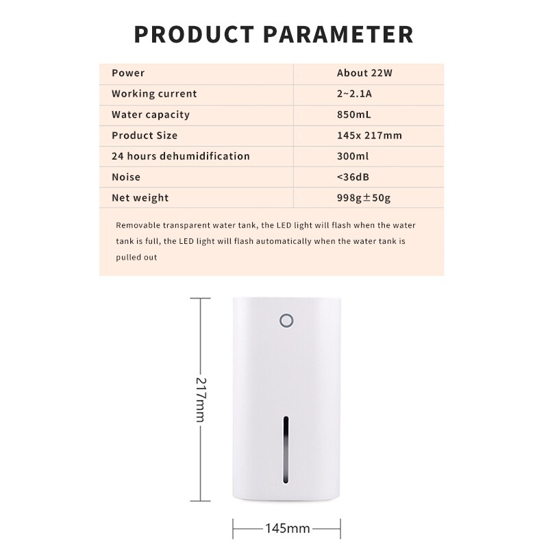 Deumidificatore elettrico 800ml assorbitore di umidità per essiccatore d'aria per uso domestico con indicatore portato deumidificatore portatile per ufficio telecamera da letto