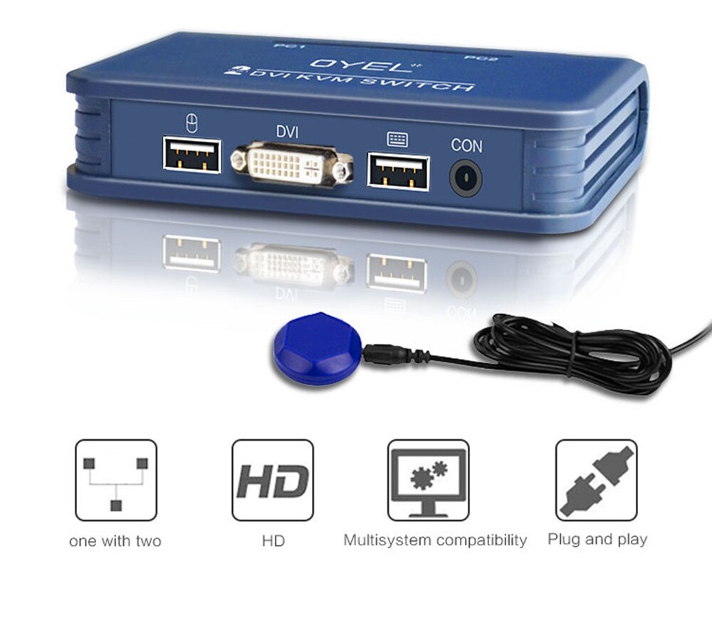 2-port KVM switch Button DVI switch 2 in 1 out Mouse and keyboard sharing device