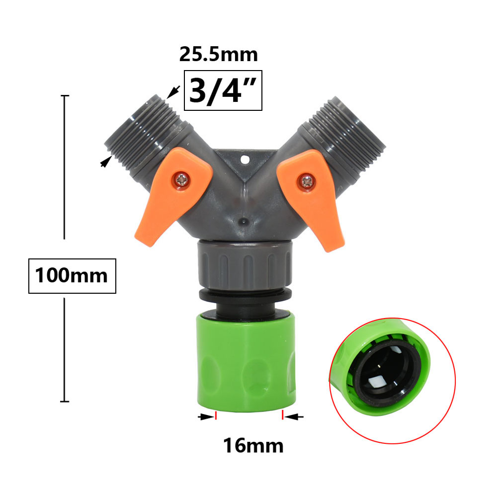 2-way Garden tap water splitter Female 1/2 3/4 garden hose Y splitter watering adjustable switch 1pcs: green