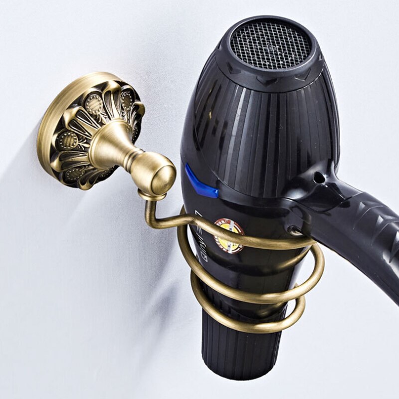 Antieke Badkamer Accessoires Set Brons Vintage Messing Föhn Houder Wc Papier Handdoekenrek Ring Zeep Mand Gewaad Haak Handvaten: Hairdryer Holder