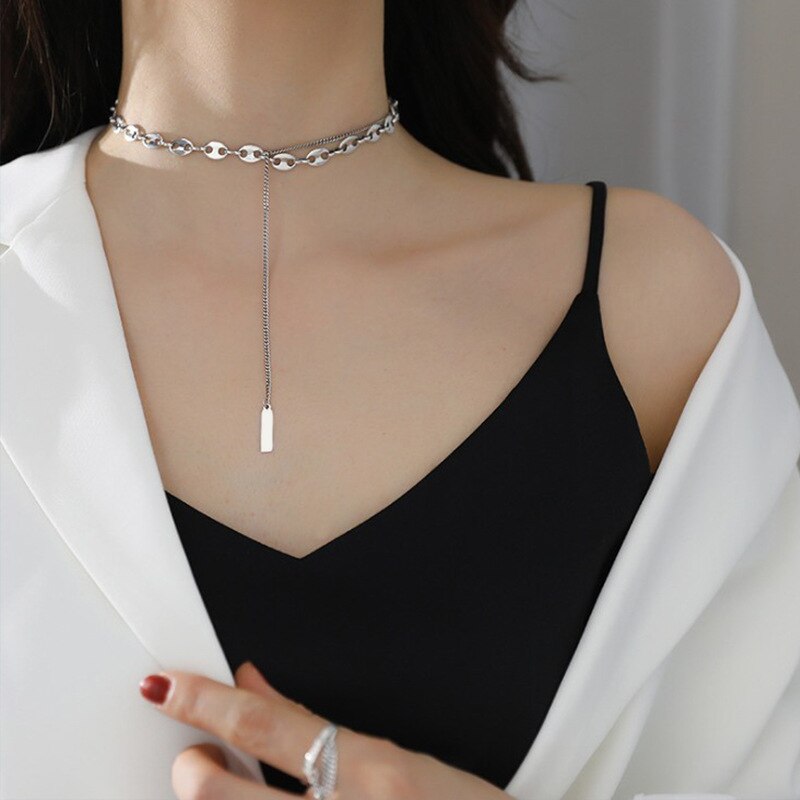 2pc varkensneus damesketting roestvrij staal meisjes sieraden gothic trendy top hiphop kwast choker