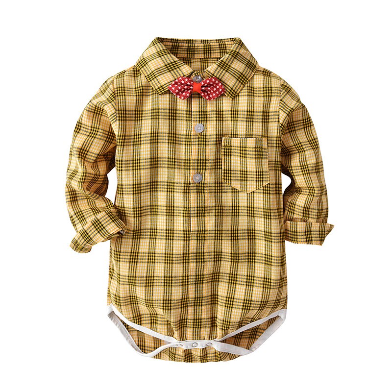 Camisa de manga larga para bebé, traje de babero oscuro a cuadros con nudo Led, color amarillo, cómoda para primavera y otoño e invierno