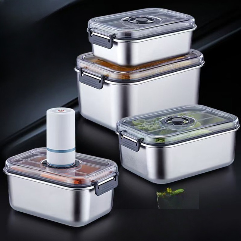 Stainless Steel Vacuum Food Storage Container Airtight Kitchen Refrigerator Safe for Vegetables Fruits Essential