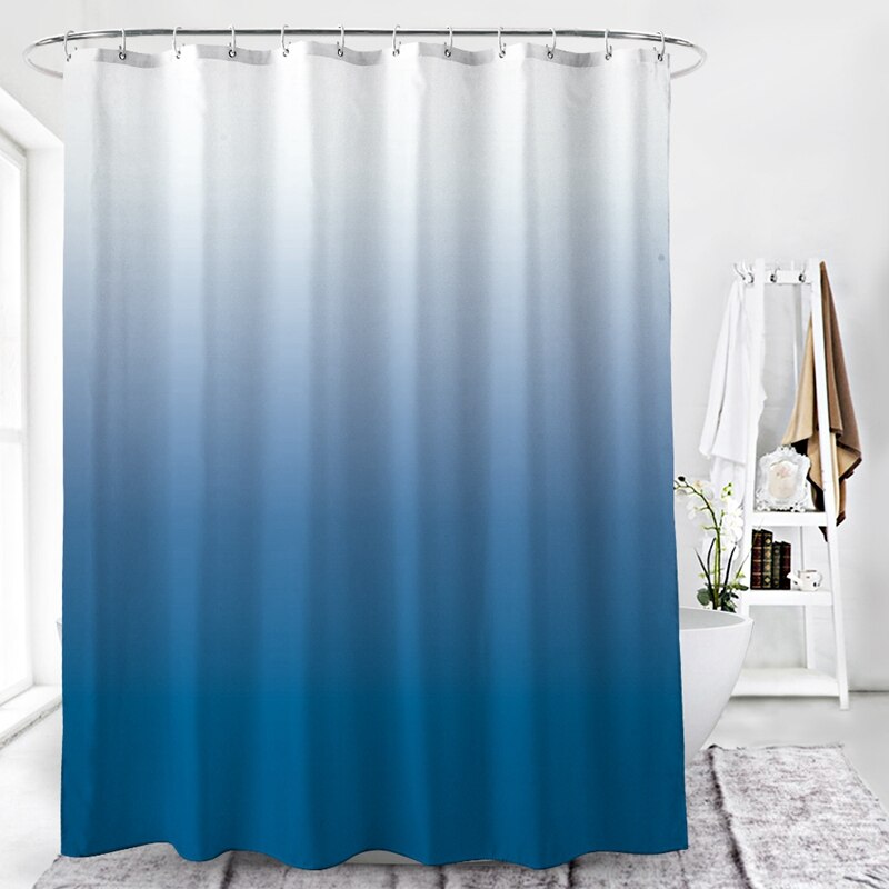 Rideau de douche bleu pour salle de bain tissu dégradé de couleur imperméable crochet de rideau de douche avec anneau attaché , 72 pouces de long,