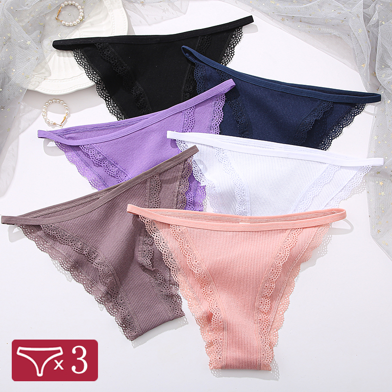 Finetoo 3 stks/set Sexy Kant Katoenen Slips Vrouwen Solid Comfortabele Slipje Vrouwelijke Zacht Ondergoed Ademend Intimates Lingerie