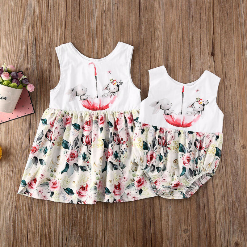 Citgeett sommer påskehare tøj nyfødt baby pige søster matchende romper kjole påske outfits