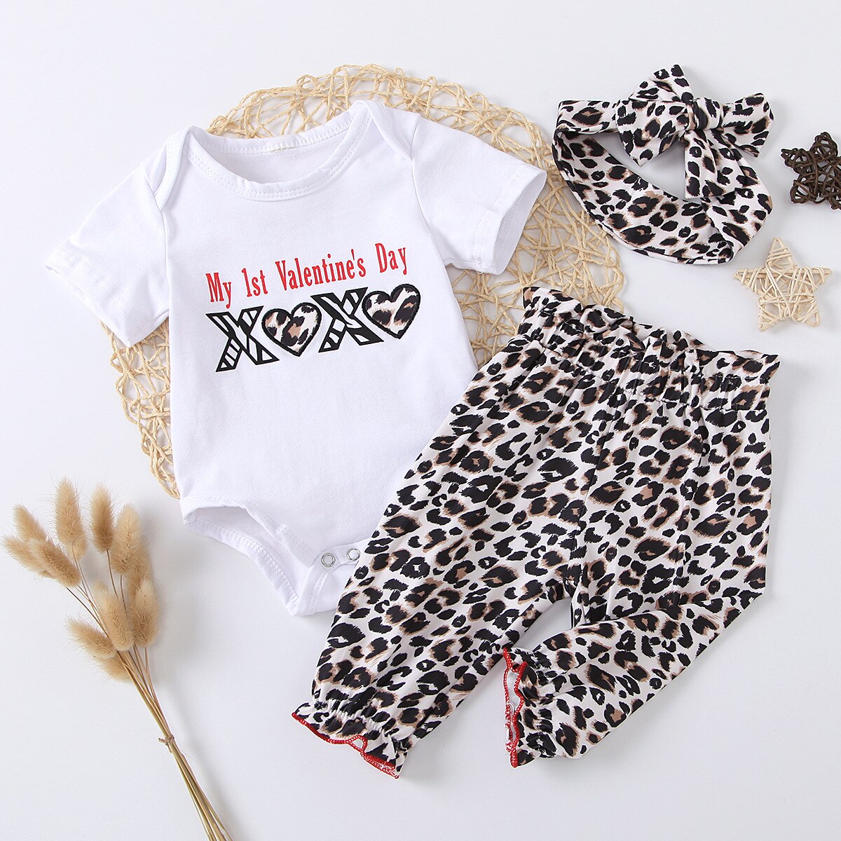 2021Neu Baby Mädchen Leopard Kleidung einstellen Baumwolle Sommer Kurzarm T-Shirt oben + kurze Hose + Stirnband 3Stck einstellen freundlicher Outfits Große Schwester