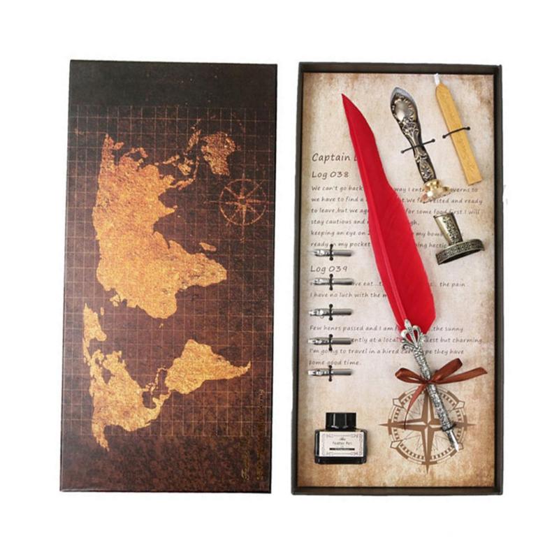 1set Retro Vintage Calligraphy Feather Dip Pen Writing Ink Set Stationery Quill Fountain Pens Vintage Pen
