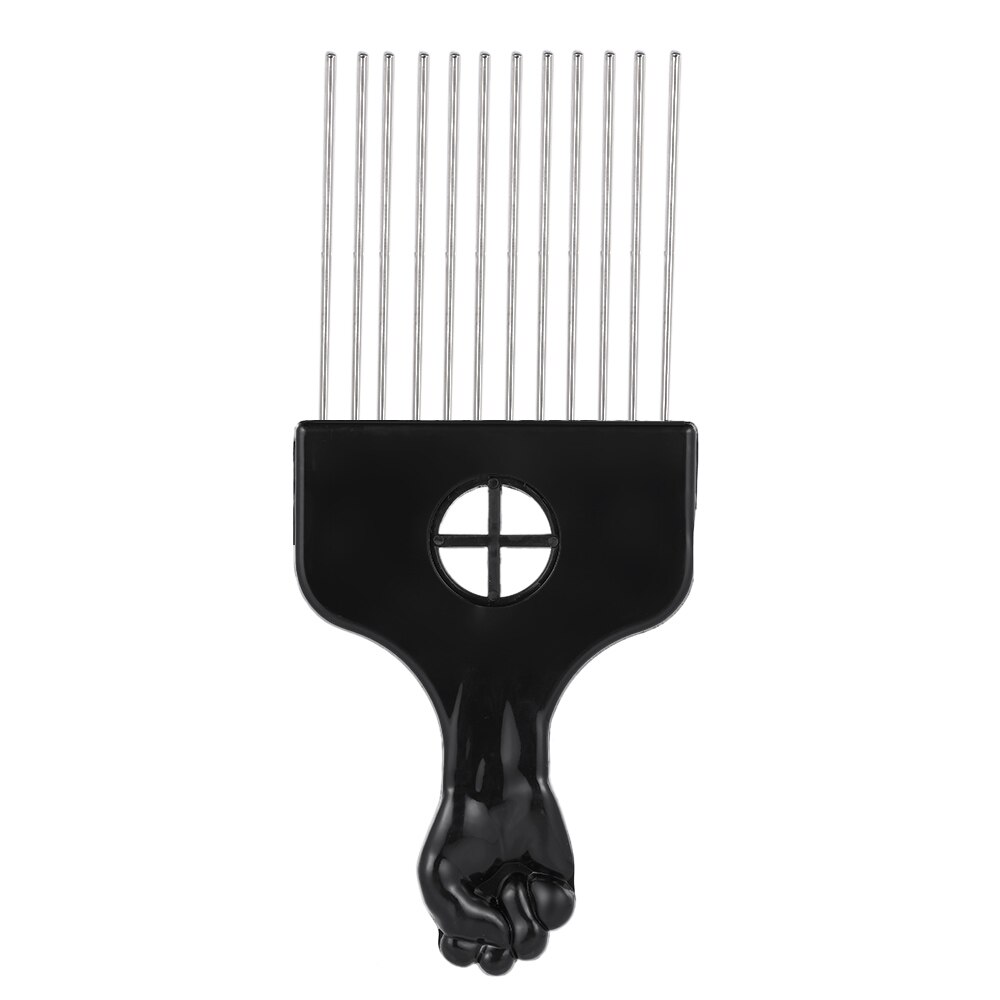 Peigne cheveux Afro en métal, peigne à dents larges, cueillette de cheveux, Insert de peigne, brosse à cheveux bouclés, outil de style de coiffure, peigne à manche en forme de poing noir: 3