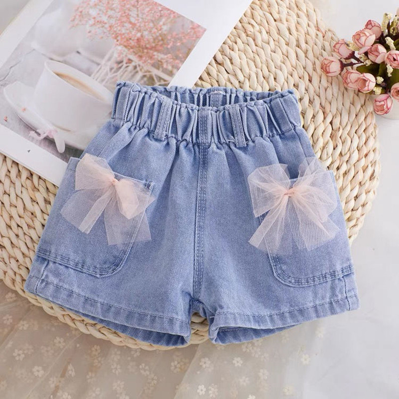 Pantaloncini di Jeans per bambina estiva per bambini nuovi pantaloni Casual con fiocco per bambina Jeans per bambini pantaloncini per ragazze adolescenti 1-12Y