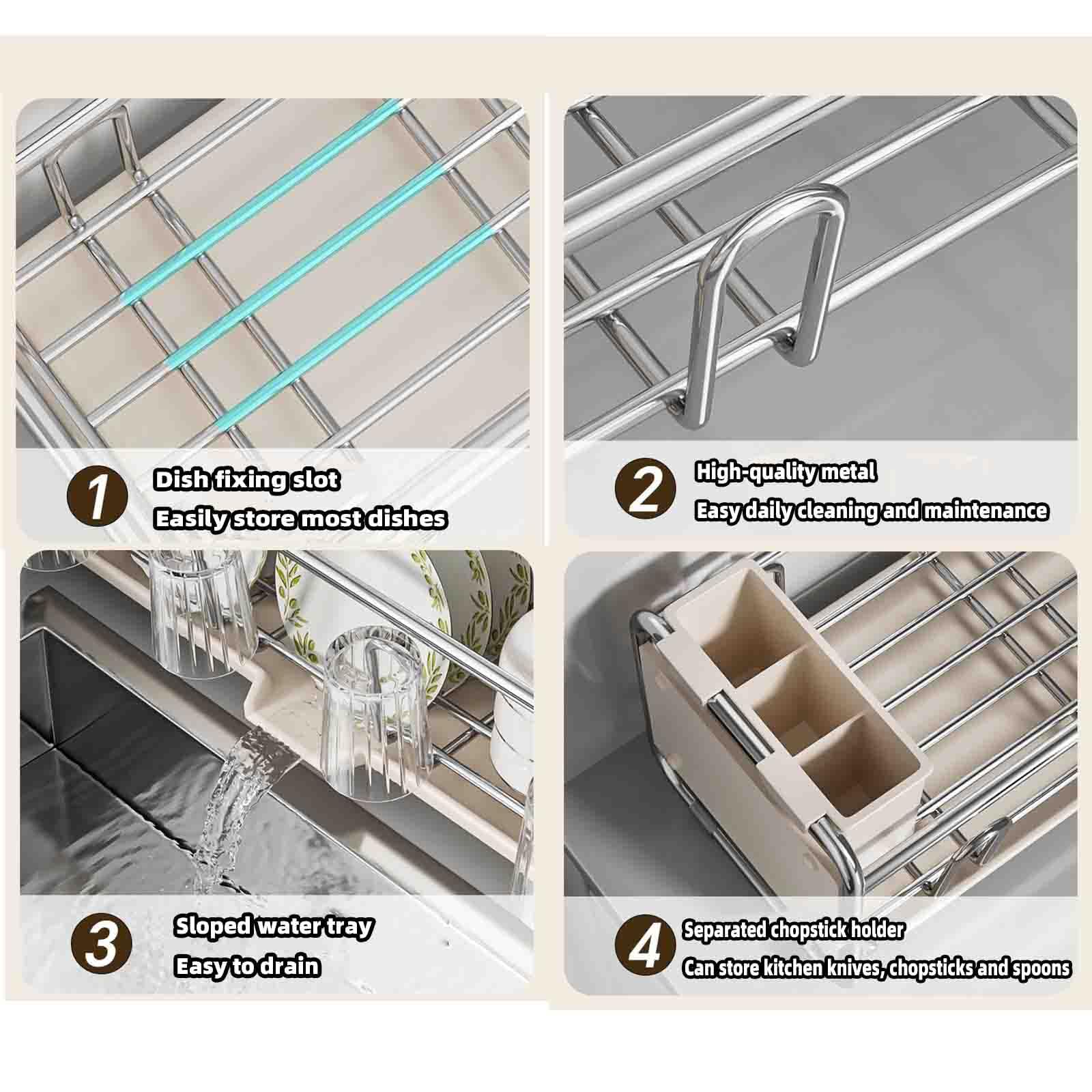 Estante para secar platos, escurridor de cuencos sobre fregadero, escurridor, organizador, cesta para fregadero de cocina, vajilla, soporte para tazas estrechas, estante