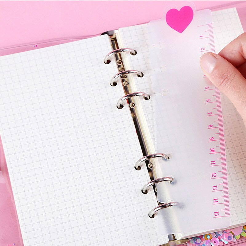 2 uds regla bonita para 6 agujeros cuaderno con espiral y hojas sueltas índice marcapáginas regla Loose-Leaf de la página de accesorios para cuadernos