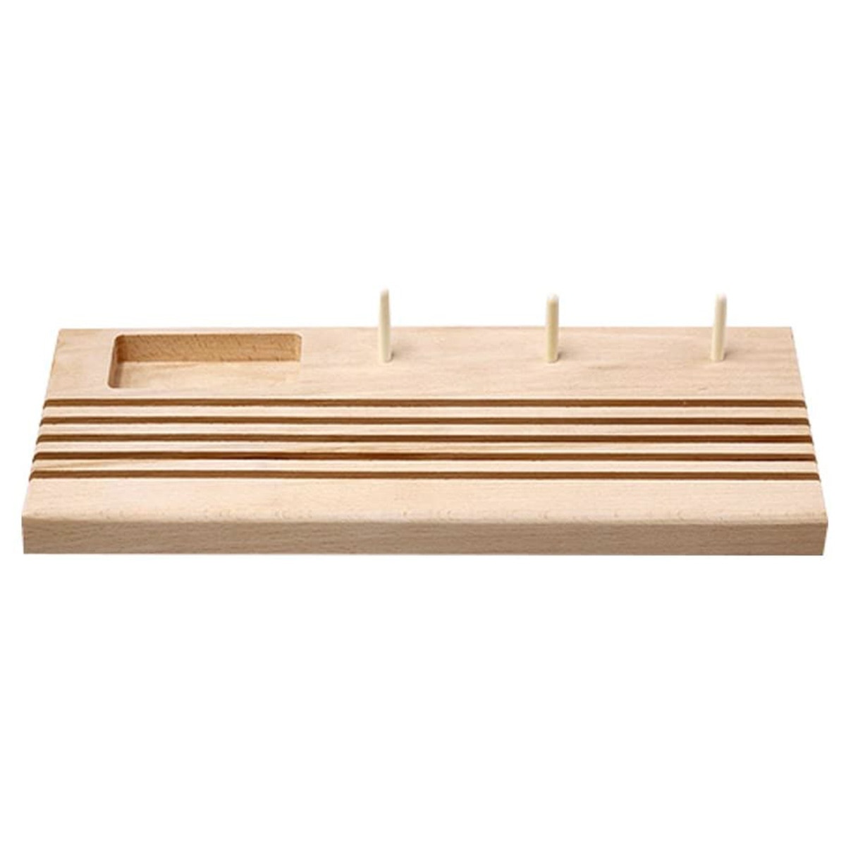 Estante de regla de madera con carrete, organizador de almacenamiento con 5 ranuras horizontales para guardar reglas verticales