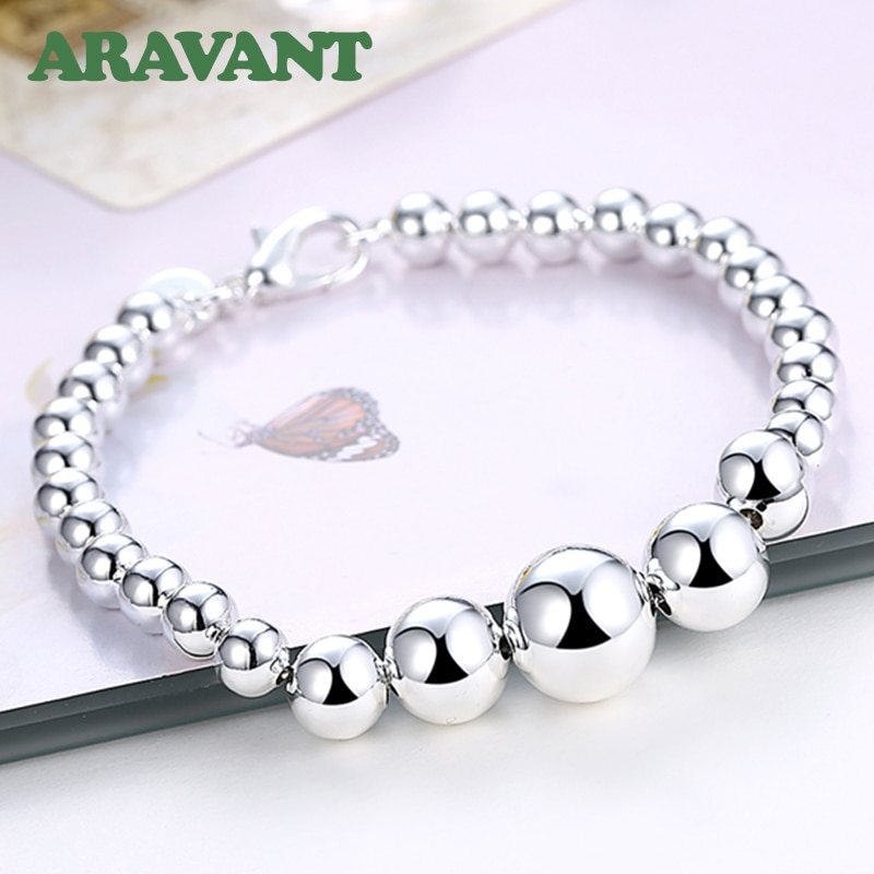 Bracelets en argent 925, bijoux unisexe, grandes et petites boules, perles, chaîne, pour femmes et hommes