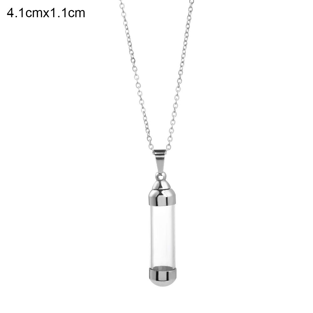 Flacon en verre Transparent, collier, bouteille de souhait, pendentif, bijoux DIY, bouchon à vis ouvrable, chaîne en acier, porte-bonheur, pots de parfum: 4.1cmx1.1cm