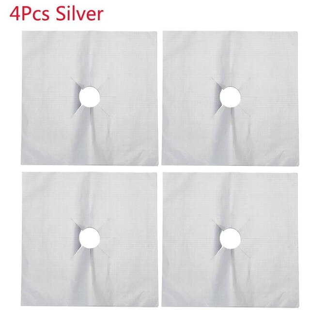 4pcs/set Gas Stove Protector Cooker cover liner Clean Mat Pad Gas Stove Stovetop Burner Protector Kitchen Accessories Mat Cover: 4pcs Silver