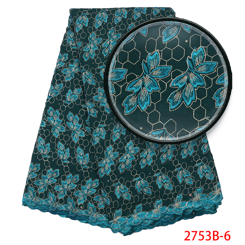 African Dry Lace Fabric Swiss Voile Lace In Switzerland Nigerian Cotton Lace Fabric with Stones KS2753B-4