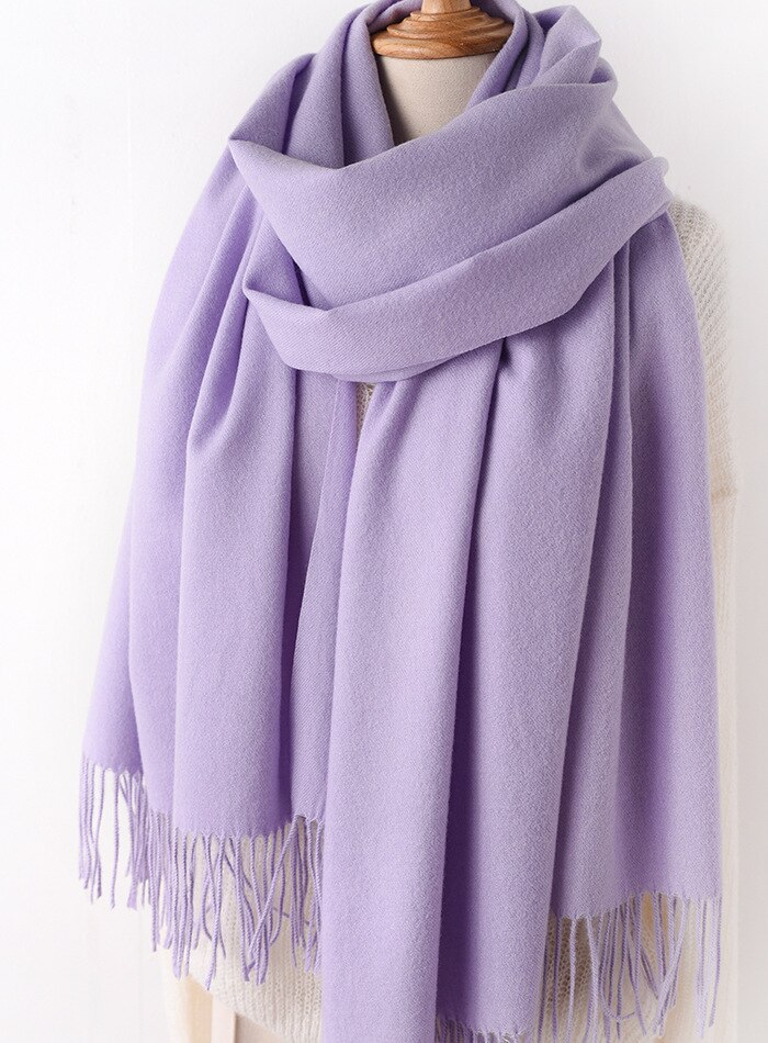 JulyPalette Solid Color Cashmere Scarf For Women Autumn Tassel Lady Long Shawls Pashmina Scarf Winter Warm Thicken Wool Scarves: Purple