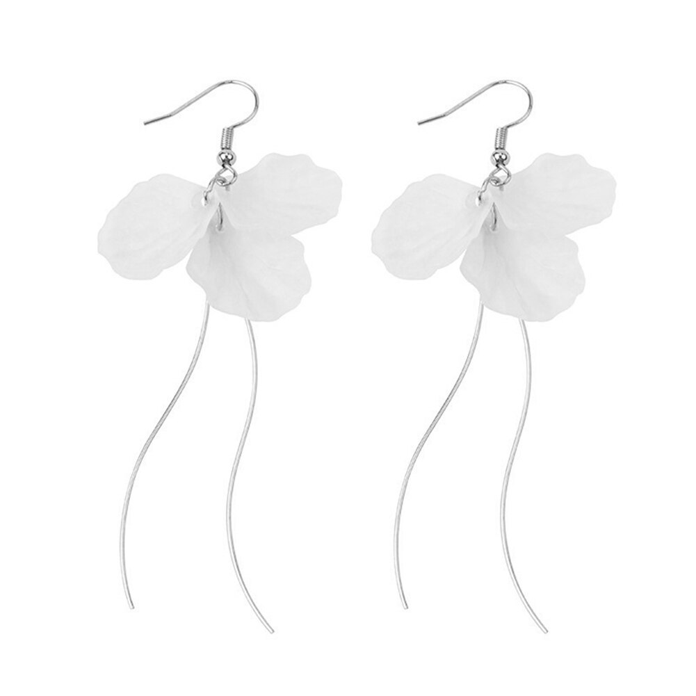 1pair Bianco Petalo Orecchini di Dichiarazione A Lungo S di Figura del Metallo Delle Donne Degli Orecchini Del Fiore di Modo Orecchini: SR