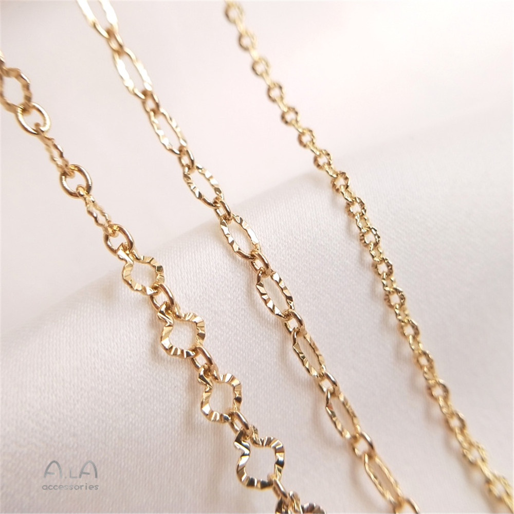 14K Vergulde Reliëf In Reliëf Gemaakte Batch Bloem Liefde Kettingpatroon Lange O Ketting Diy Eerste Sieraden Ketting Losse Ketting