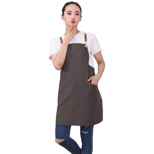 Home Adjustable Work Baking Kitchen Coffee Shop Cooking BBQ Cleaning Cover Pocket Apron: Dark Grey