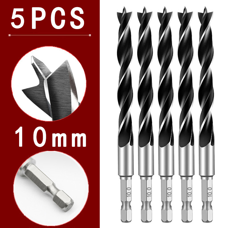 3/4/5/7 pièces 1/4 "tige hexagonale à trois points pour le travail du bois foret spécial 3.0mm-10mm HSS perforant perceuse électrique tête rotative: YELLOW