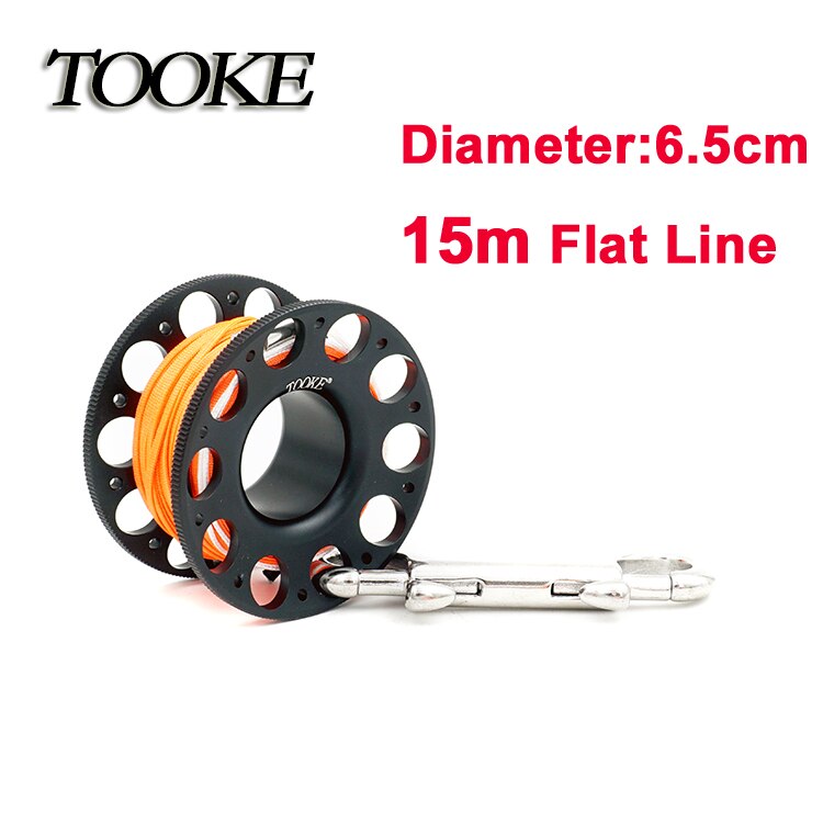 Scuba aluminium dykkerspole fingerhjul flad line snapbolt krog 15m 30m til snorkel hule dyk undervandsfiskeri: 15m sorte