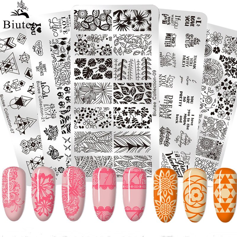 Biutee 12*6cm TAGEBUCH Nail art Vorlagen Stanzen Platte Blume Blatt Drucken Tier Brief Floral Muster Platten schablone Werkzeuge