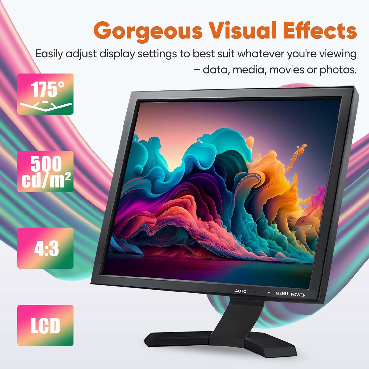 JOYRAY 19 Zoll 4:3 HDMI PC Monitor 1280x1024 LCD Bildschirm VGA AV Computer TV Anzeige Für CCTV Sicherheit Kamera 12 V