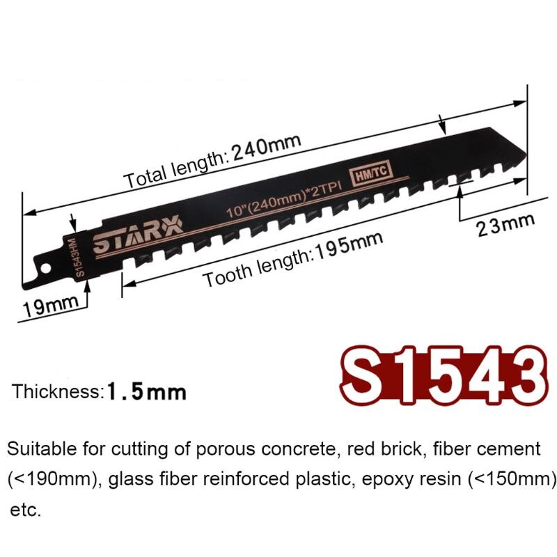 Nedrivning muret frem- og tilbagegående savklinge til skæring af betonstensten af legeret stålblade: S1543
