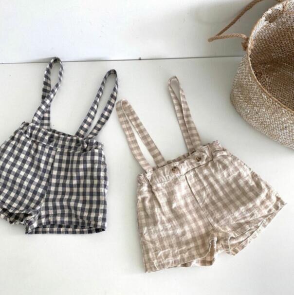 2020 bambini di Estate Ragazzi e Ragazze del Plaid del Cotone Causale Della Bretella Pantaloni di Scarsità Del Bambino Lattice Sling Pantaloni Bambini Tute E Salopette