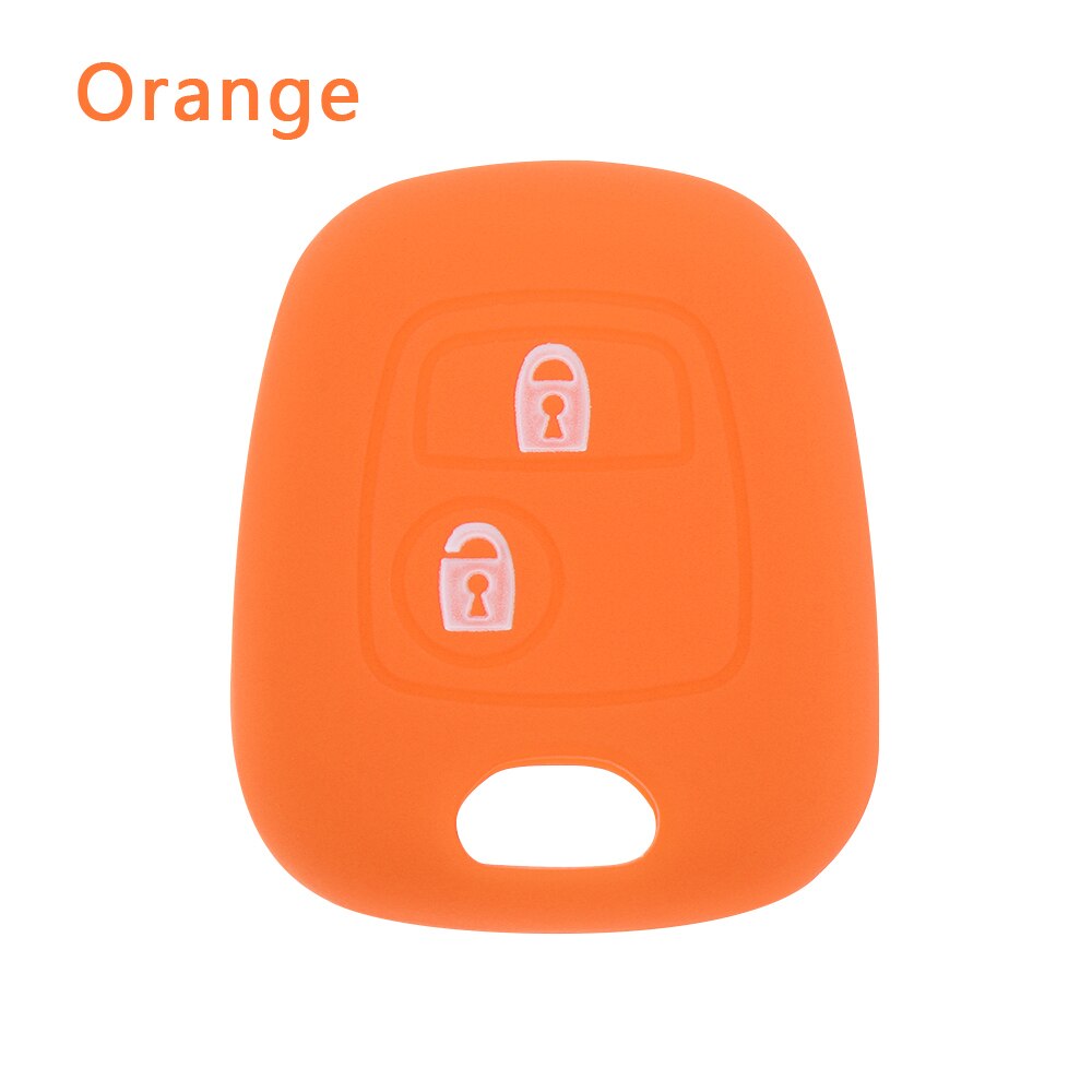 Capa de chave de carro de silicone, para peugeot 206 307 207, 2 botões, capa de chave de carro, suporte, conjunto de chave remota, imperdível capa protetora de chave macia: orange