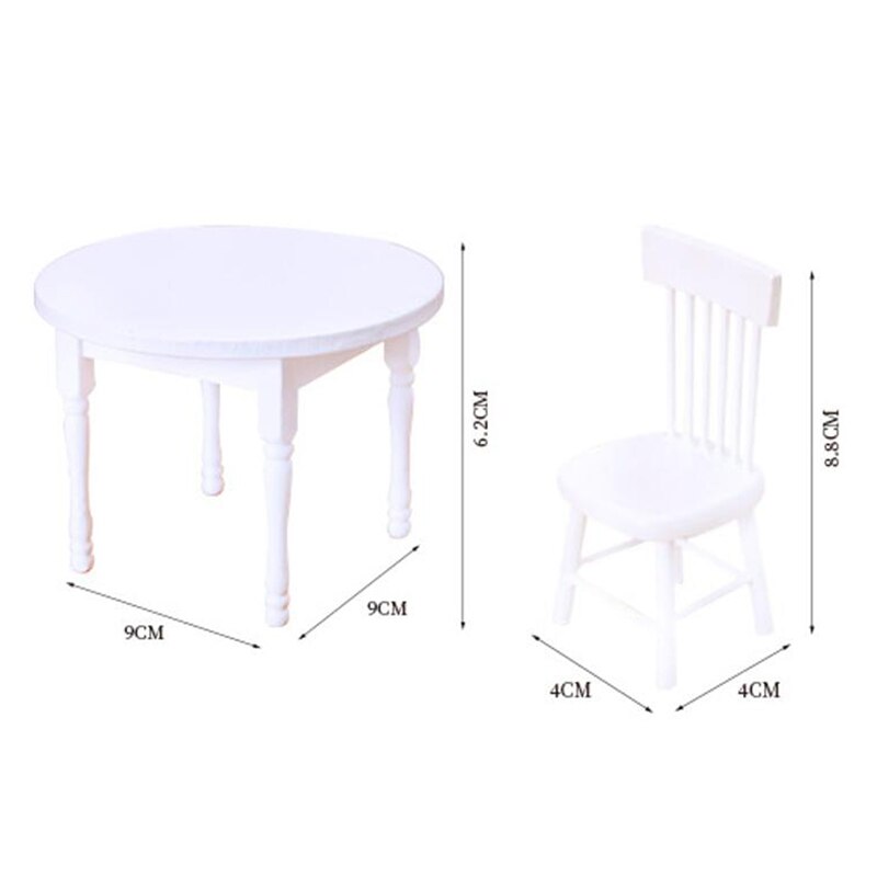 1:12 Dollhouse Miniature Furniture Wooden White Dining Table Chair Model Set Dollhouse Furniture Accessories