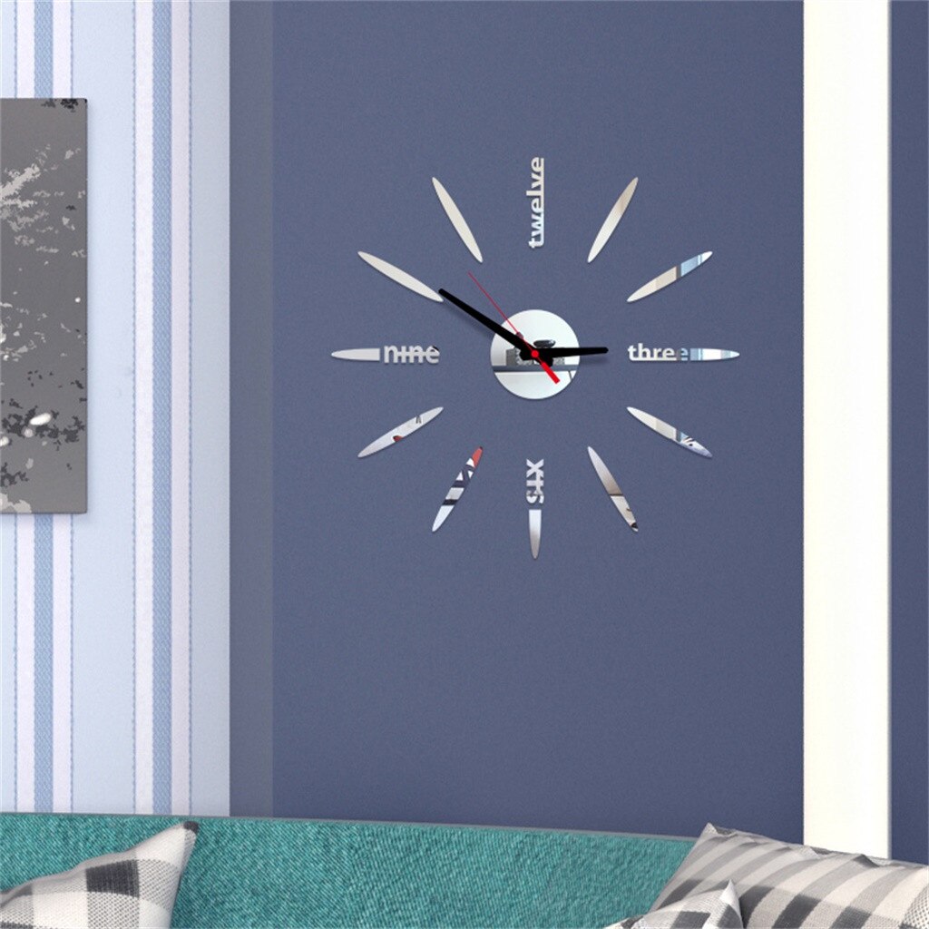 Concise Style Wall Clock 3D DIY Roman Numbers Acrylic Mirror Wall Sticker Clock Home Decor Mural Decals Living Room Office Room: Sliver