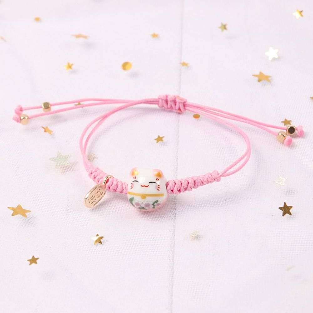 Handgemaakte String Kleurrijke Touw Lucky Cat Verstelbare Armband Voor Vrouwen Meisjes Verjaardag Zoete Kwastje Mode Armbanden Femme: pink