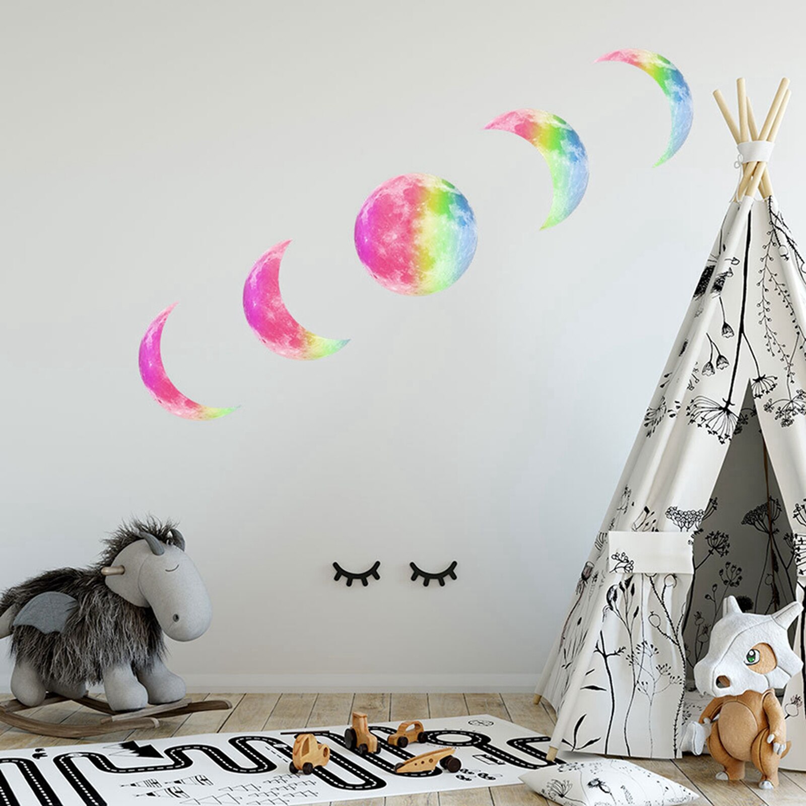 Glowing Stickers Beautiful Moon Phase Luminous Removable Adhesive Wall Decals for Ceiling Bedroom Decor