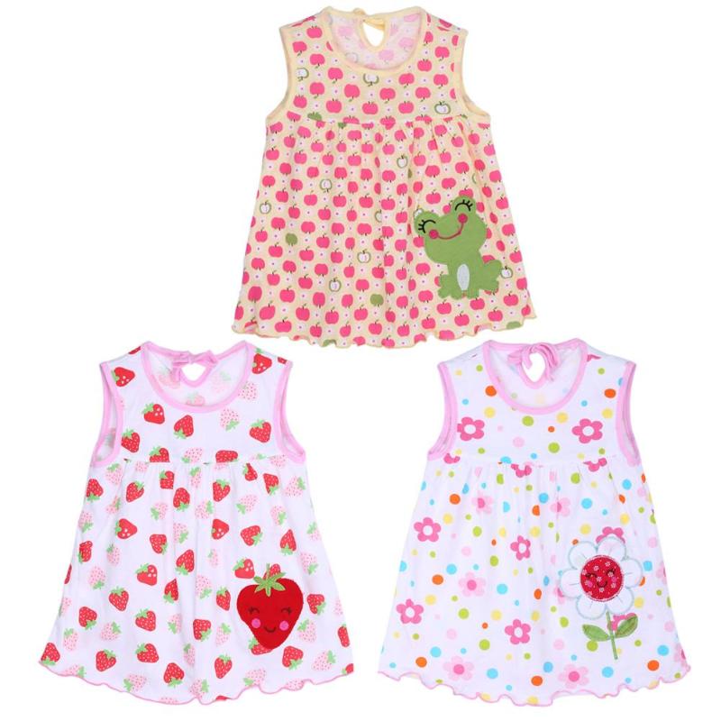 Summer Girls Dresses Newborn Baby O-neck Sleeveless Cotton Princess Mini Casual Dress Child Cute Pattern Decor Dot Clothes