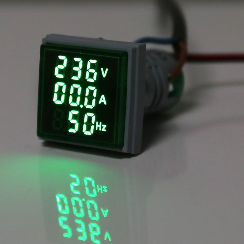 Digital 3in1 AC Ammeter Voltmeter Hz Current Frequency Meter Square Signal Light 22mm Digital Voltage Amp Hz Led Lamp Indicator