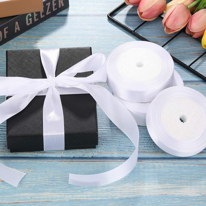 25Yards/Veel Boog Handgemaakte Satijnen Wit Lint 6Mm-50Mm Diy Tapes Bloem Cake verpakking Winkel Levert Linten Voor Ambachten