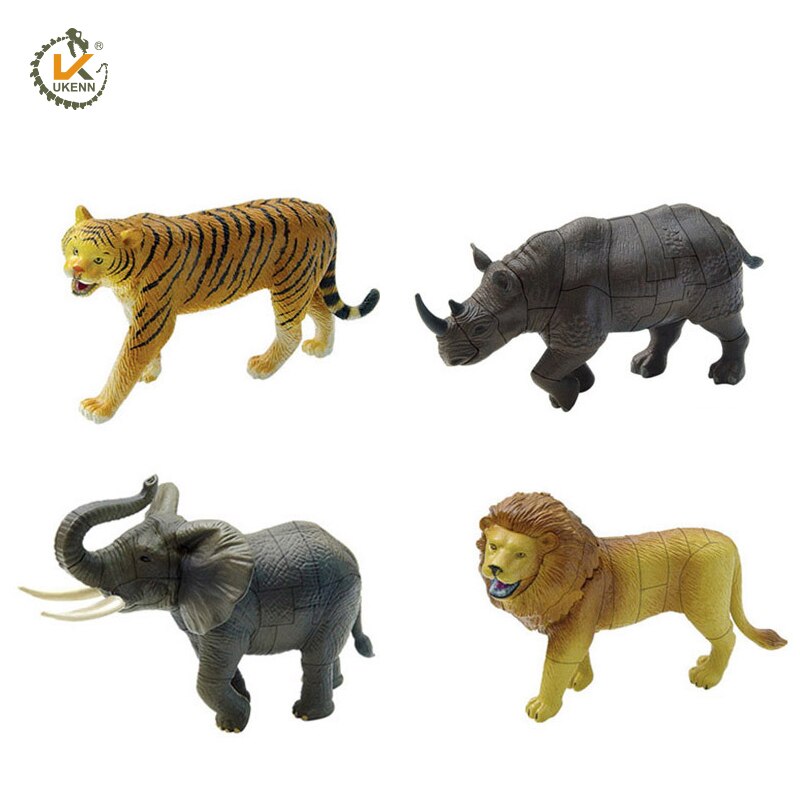 Leeuw tijger olifant wild dier puzzels 4 pcs 3D puzzel educatief speelgoed KADIS plastic diermodel speelgoed 3666-4