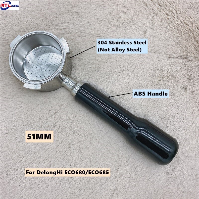 Bottenlöst portafilter 51mm delonghi dedica  ec680 ec685 eco 310 ecp 35.31 filterhållare barista بورتافلتر ديلونجي